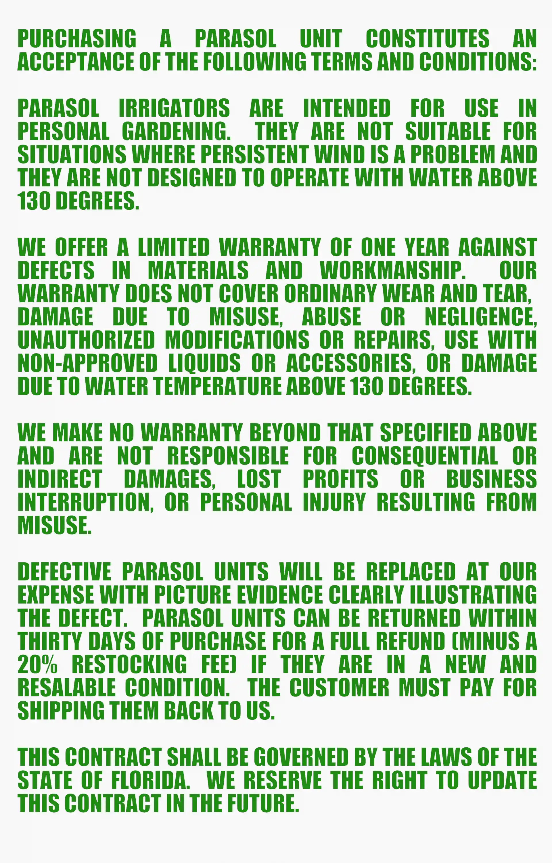 Parasol Warranty
